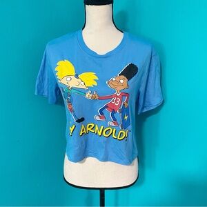 Nickelodeon Hey Arnold M Blue Graphic Arnold Gerald Short Sleeve Crop Top Shirt